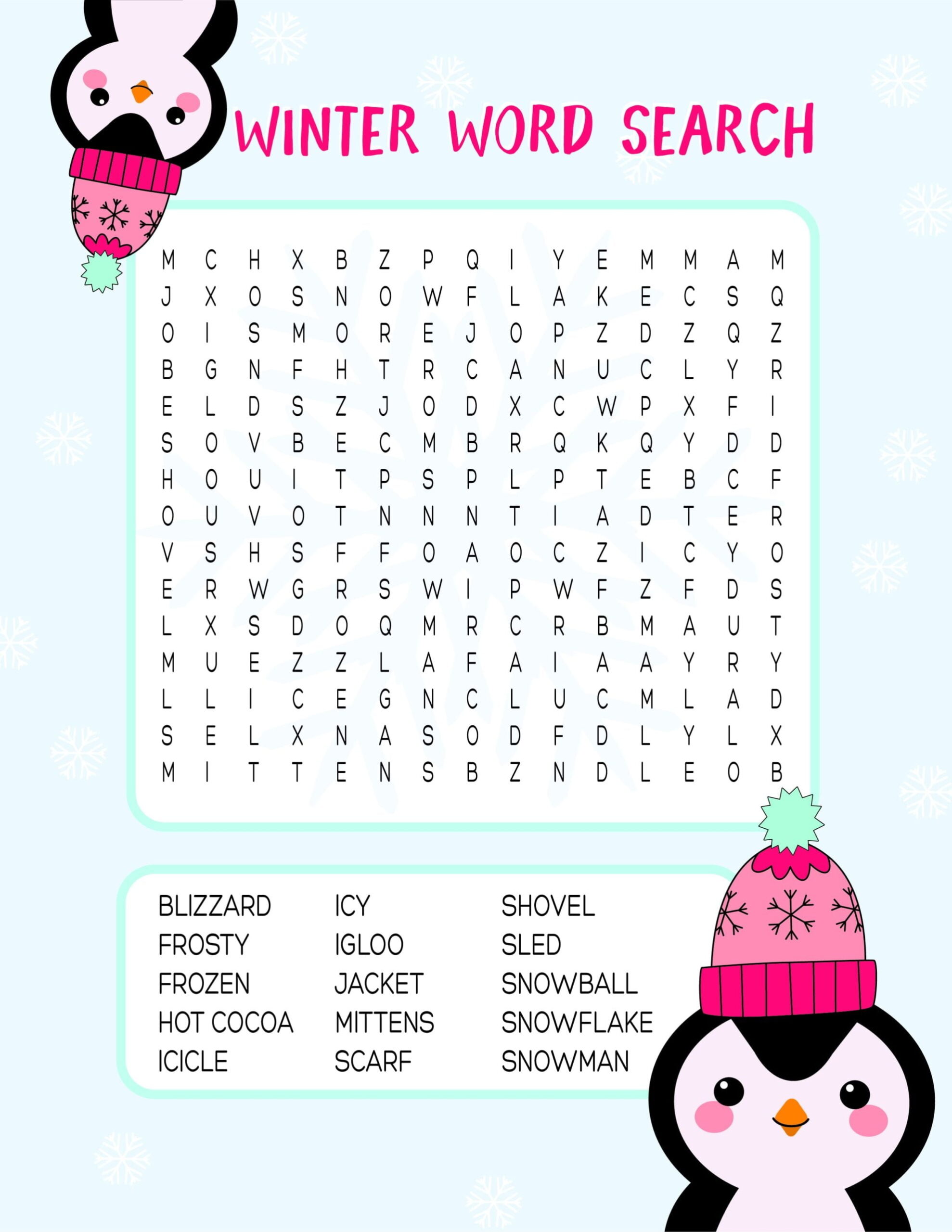 Winter Word Search Free Printable Kids Activity Fun Loving Families Winter Word Search Free Printable Kids Activity Fun Loving Families