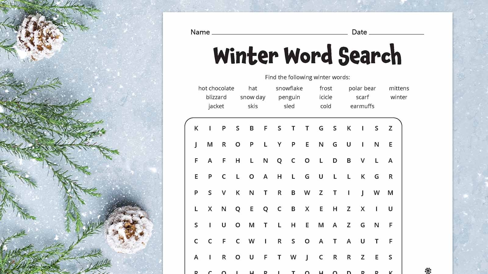 Winter Word Search Printable For Kids