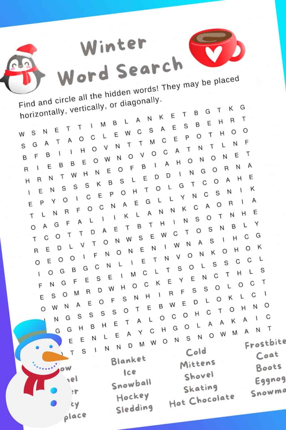 Free Printable Word Searches For Kids Winter