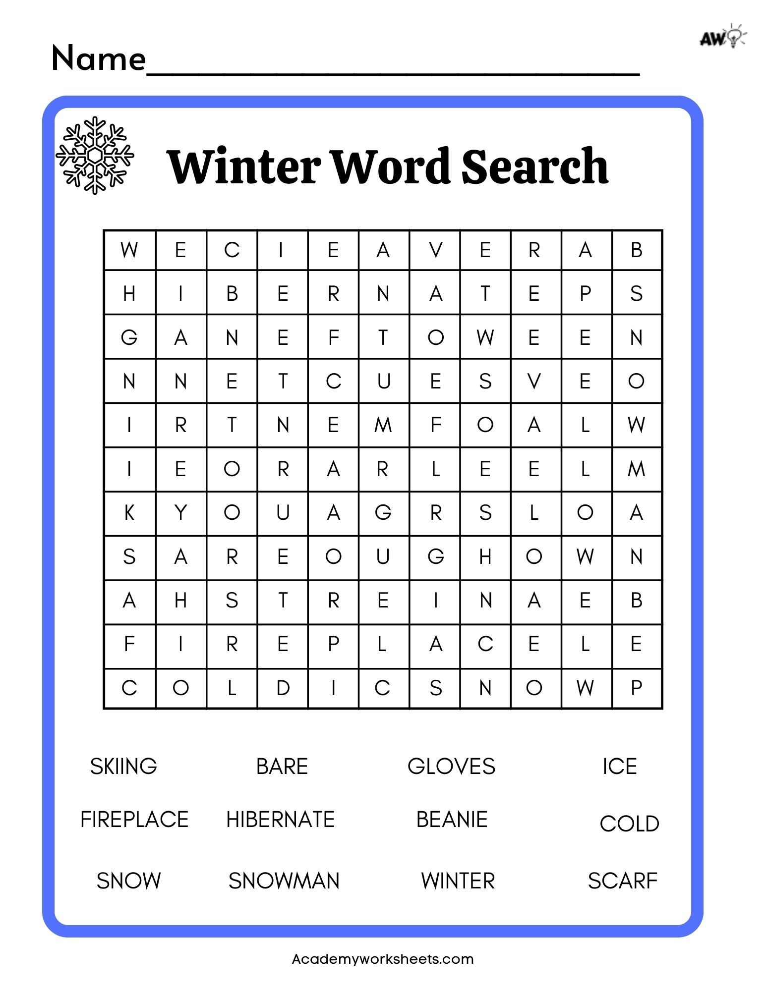 Free Printable Winter Word Search Puzzles