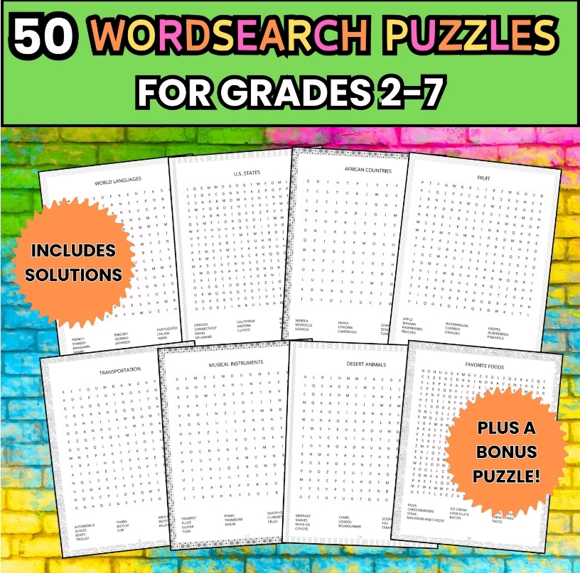 Word Search Bundle 50 Themes Printable Puzzles Puzzles For Kids And Adults Teacher Professional Development