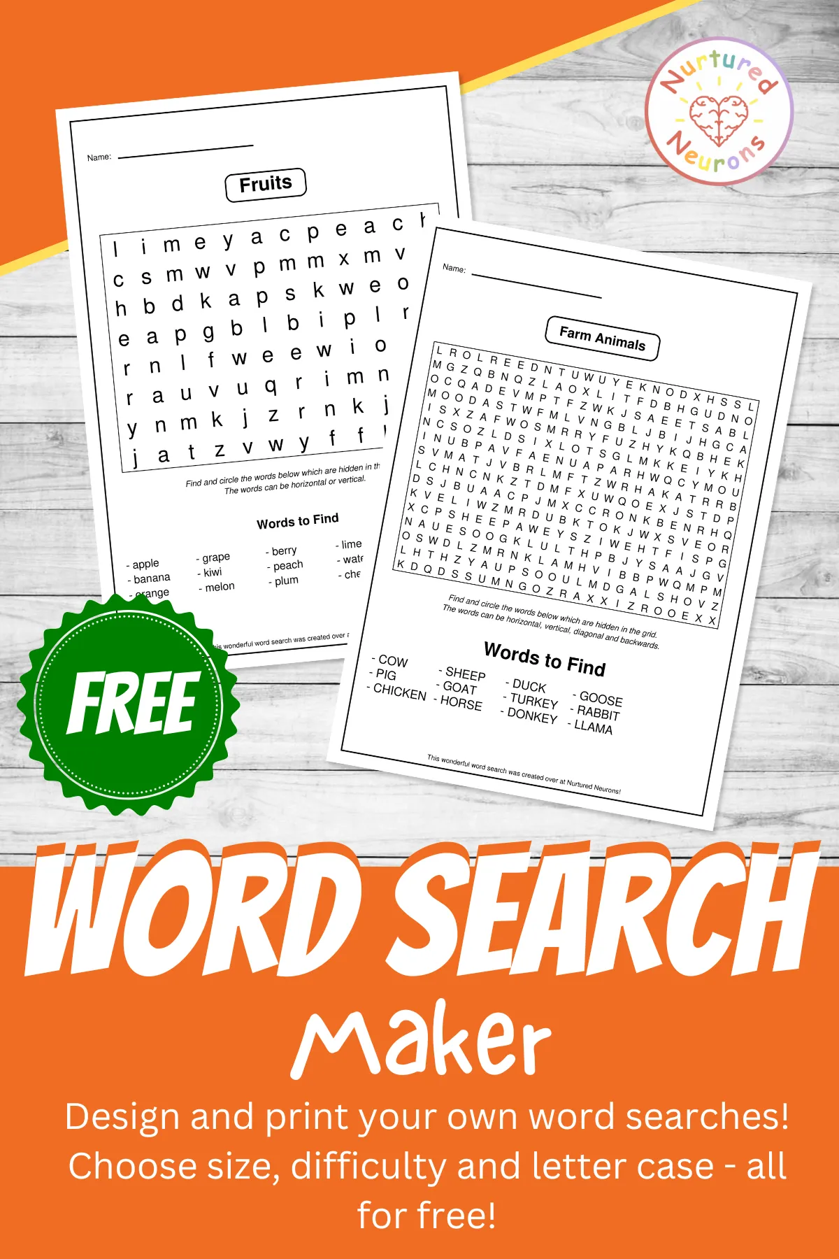 Word Search Maker Generate And Print Worksheet PDFs For Free Nurtured Neurons