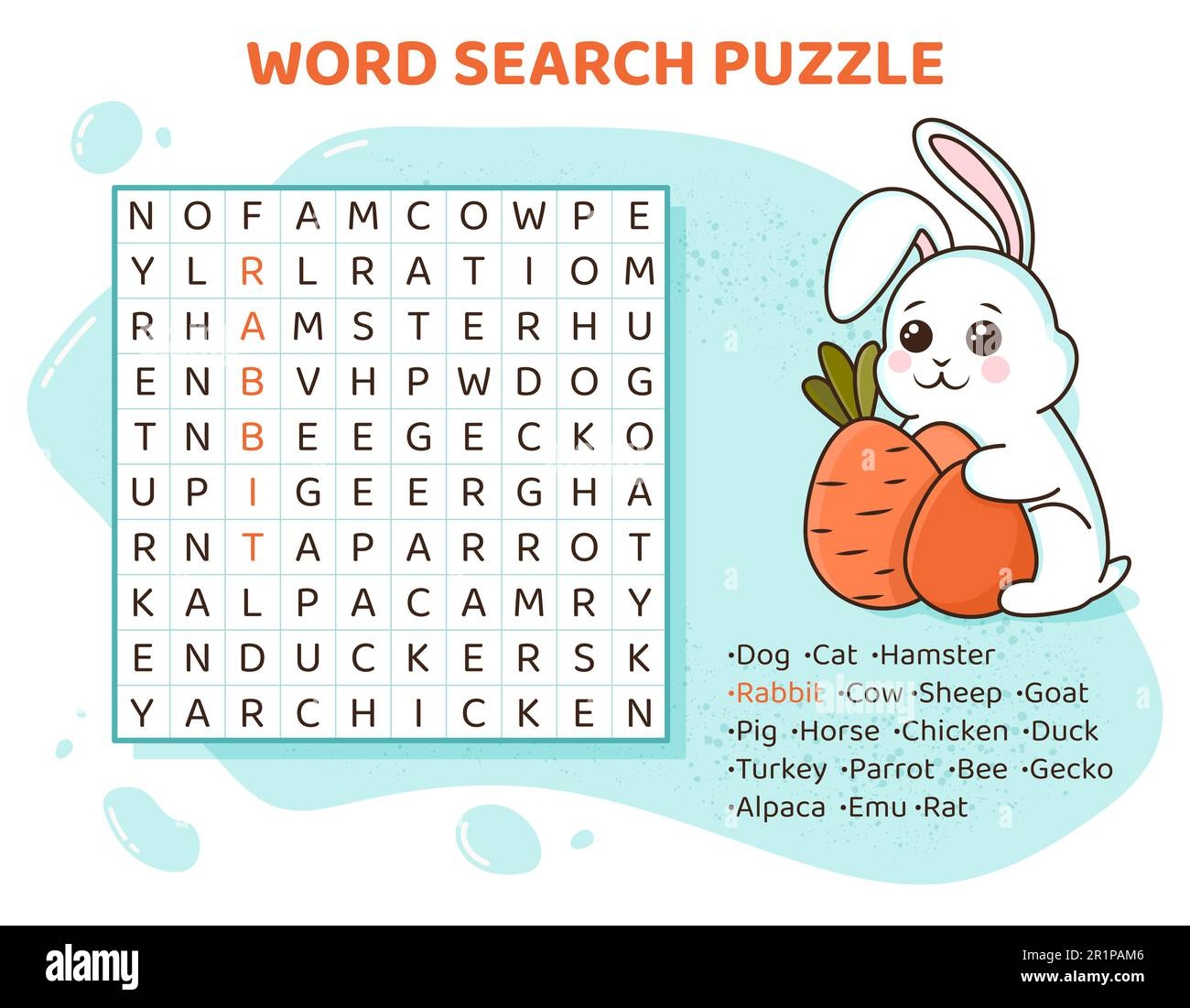 Word Search Puzzle With Domestic Animals And Pets Stock Vector Image Art Alamy