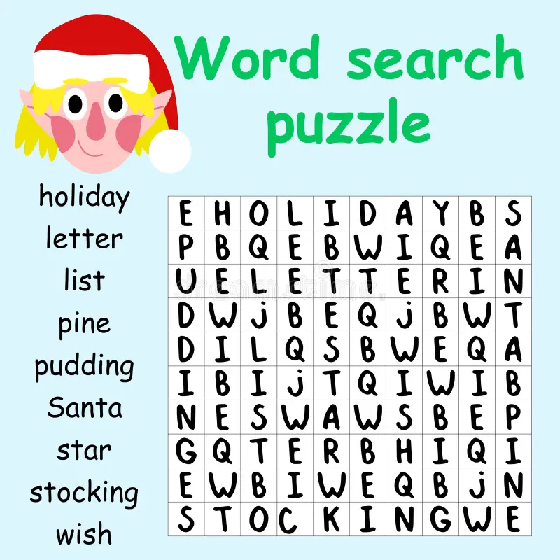 Word Search Puzzle With Funny Elf Game Vector Stock Vector Illustration Of Colorful Kids 207482844