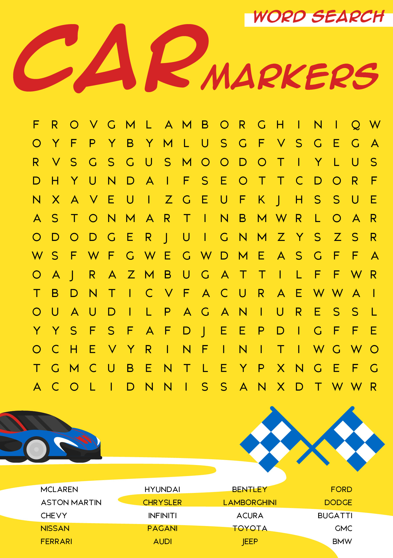 Word Searches Cars 10 Free PDF Printables Printablee