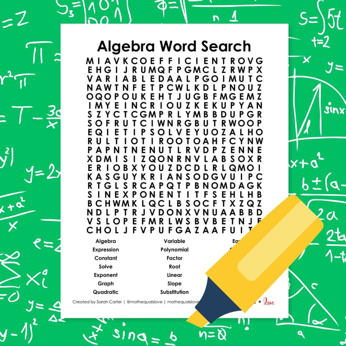 Word Searches Math Love