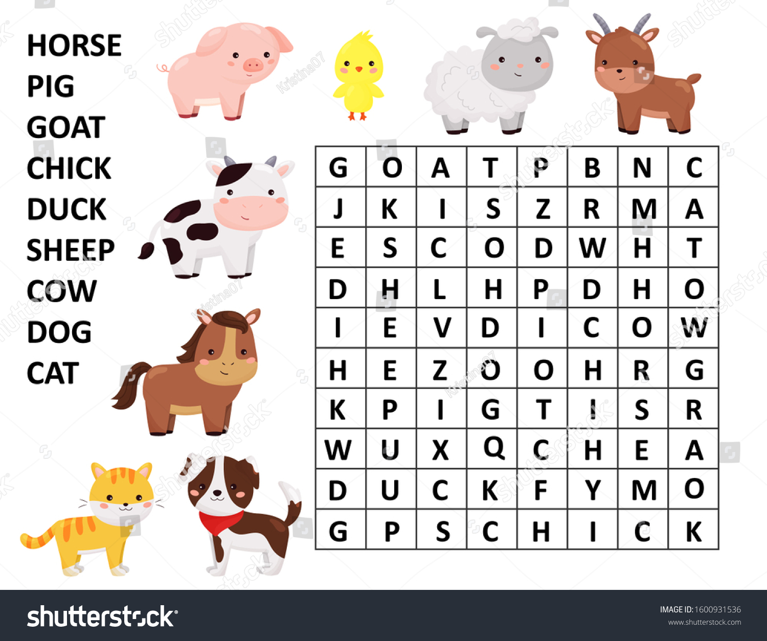 Word Search Animals Worksheet